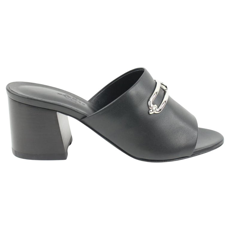 Hermès Size 36.5 Black x Silver Leather Camilla Mules Femme 60 S126H54 For  Sale at 1stDibs