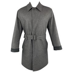 HERMES Size 38 Heather Charcoal Gray Wool Blend Hidden Placket Collared Coat
