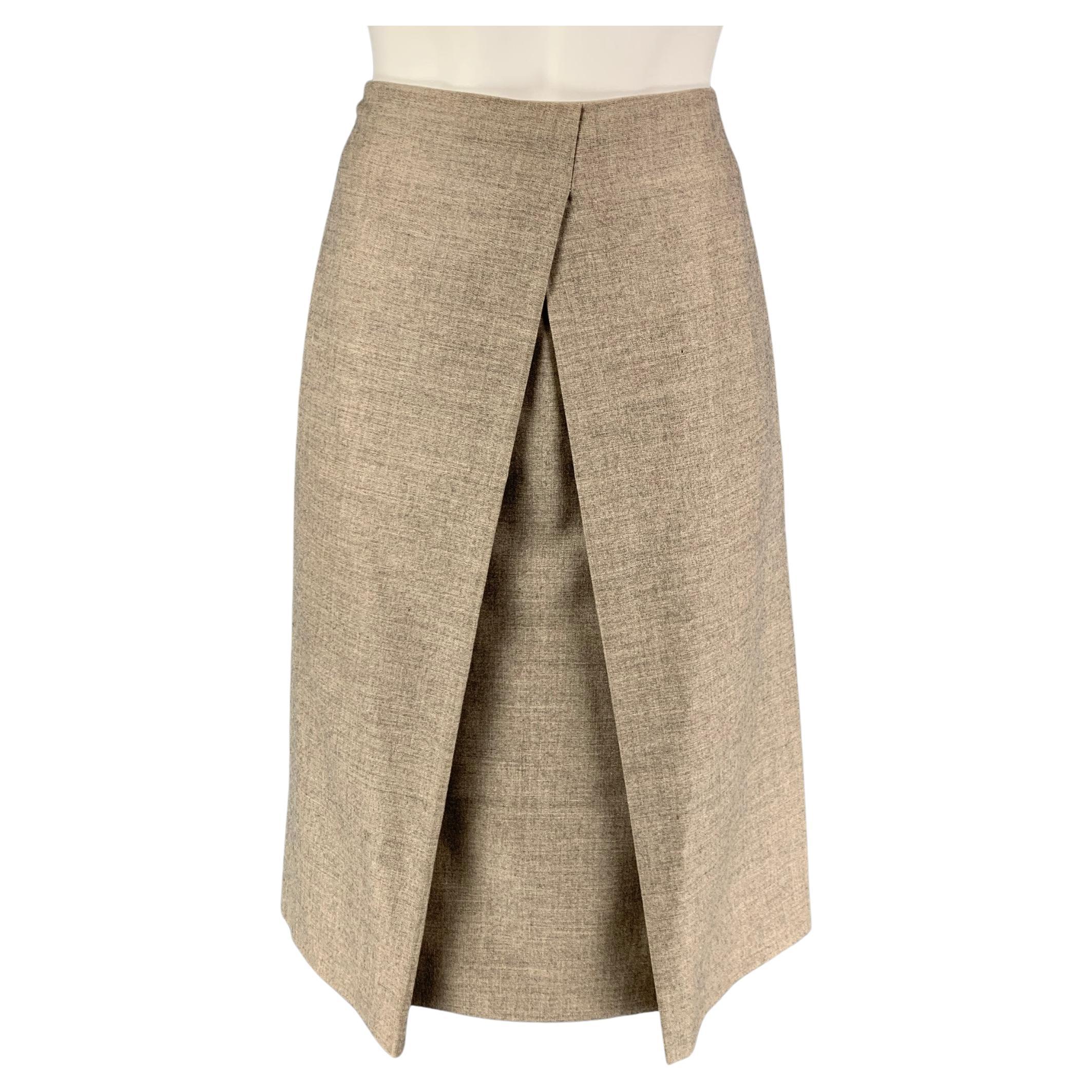 HERMES Size 4 Taupe Cashmere A-Line Skirt