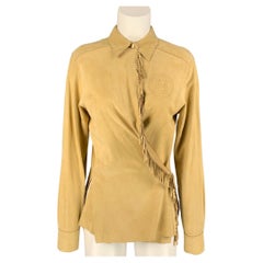 HERMES Size 6 Beige Suede Perforated Faux Wrap Blouse