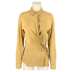 Perforierte Wickelbluse aus Wildleder in Beige von HERMES, Größe 6