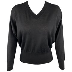 HERMES Size 6 Black Cashmere / Silk V Neck Batwing Sleeve Pullover