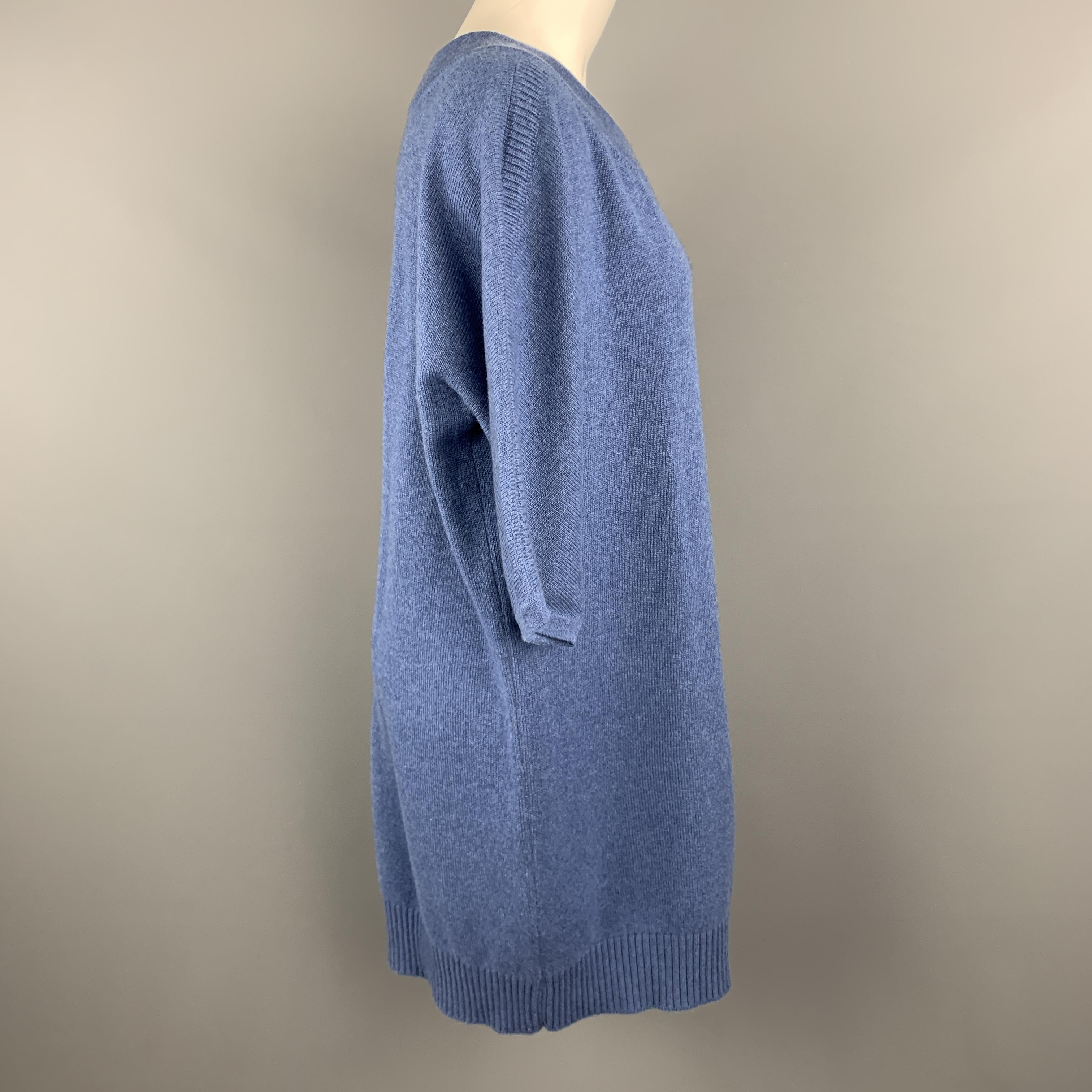 HERMES Size 6 Blue Cashmere Oversized Short Sleeve Sweater In Excellent Condition In San Francisco, CA