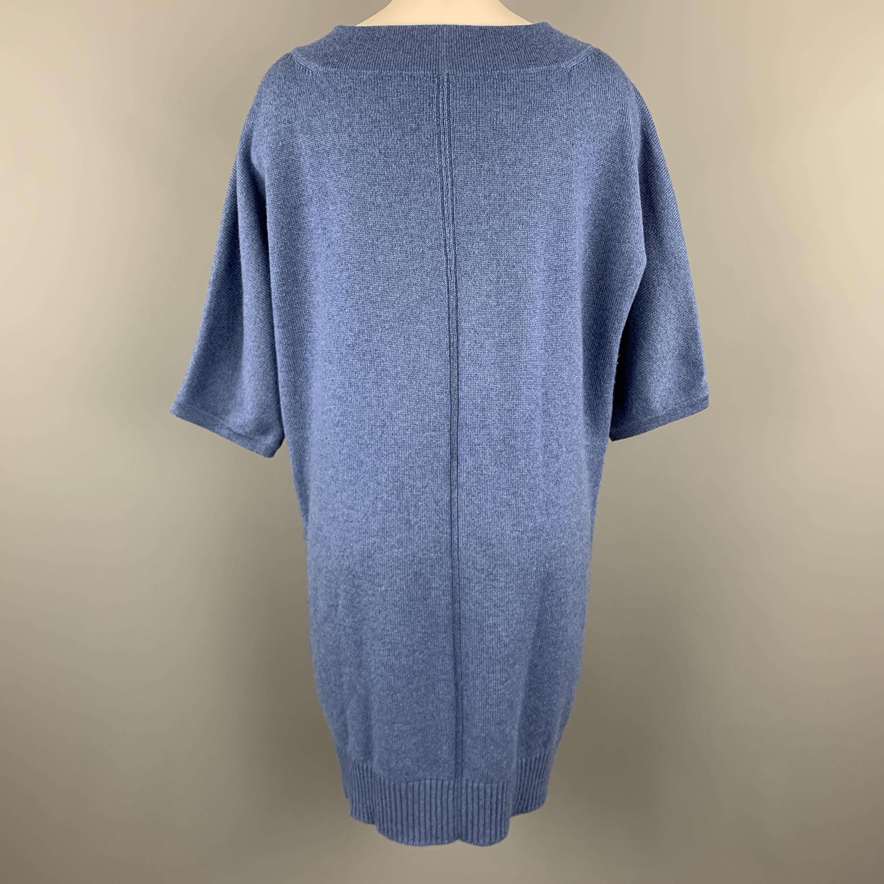 Women's HERMES Size 6 Blue Cashmere Oversized Short Sleeve Sweater