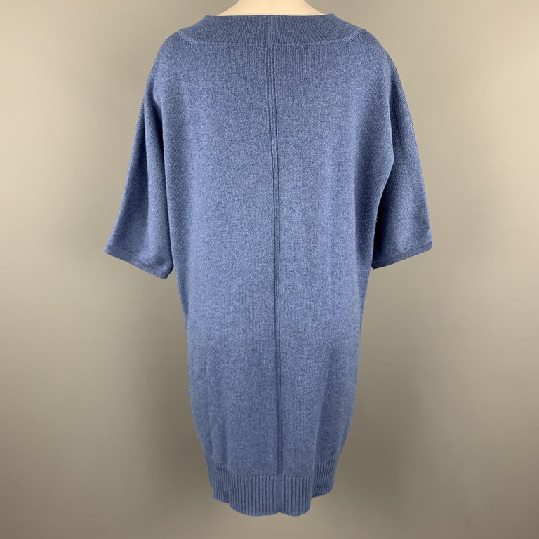 HERMES Size 6 Blue Cashmere Oversized Short Sleeve Sweater at 1stdibs