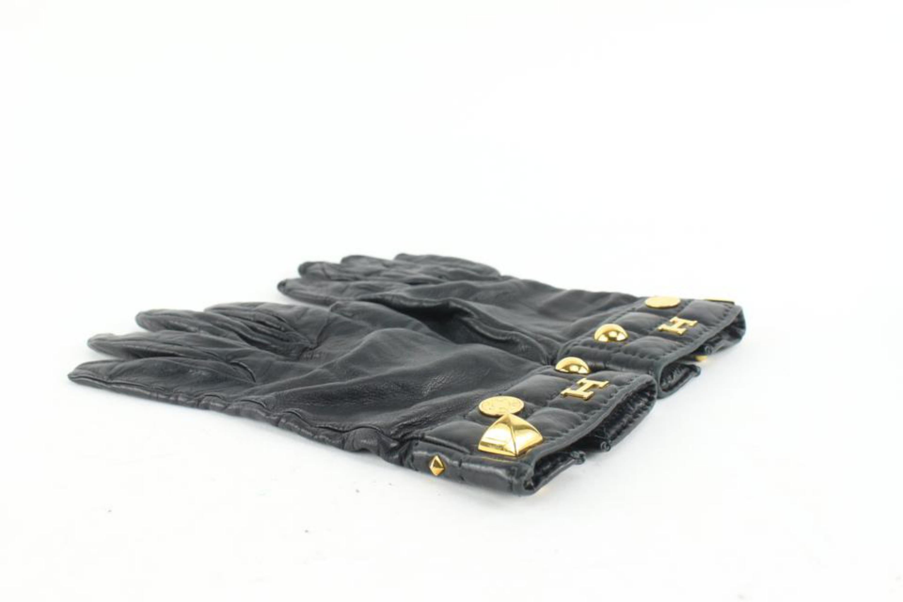 Hermès Size 7.5 Black Leather H Logo Medor Gloves 1230h43 6