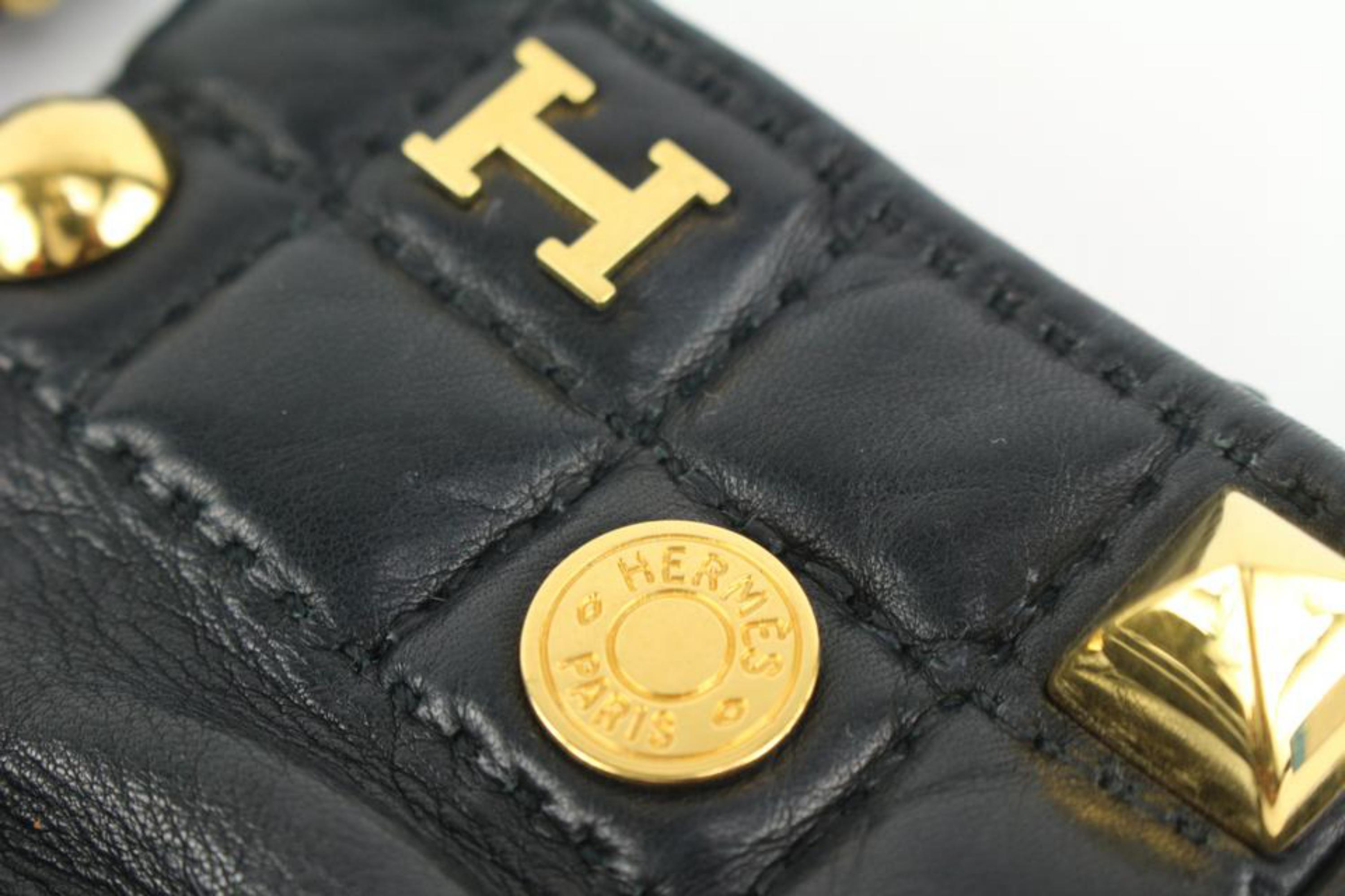 Women's or Men's Hermès Size 7.5 Black Leather H Logo Medor Gloves 1230h43
