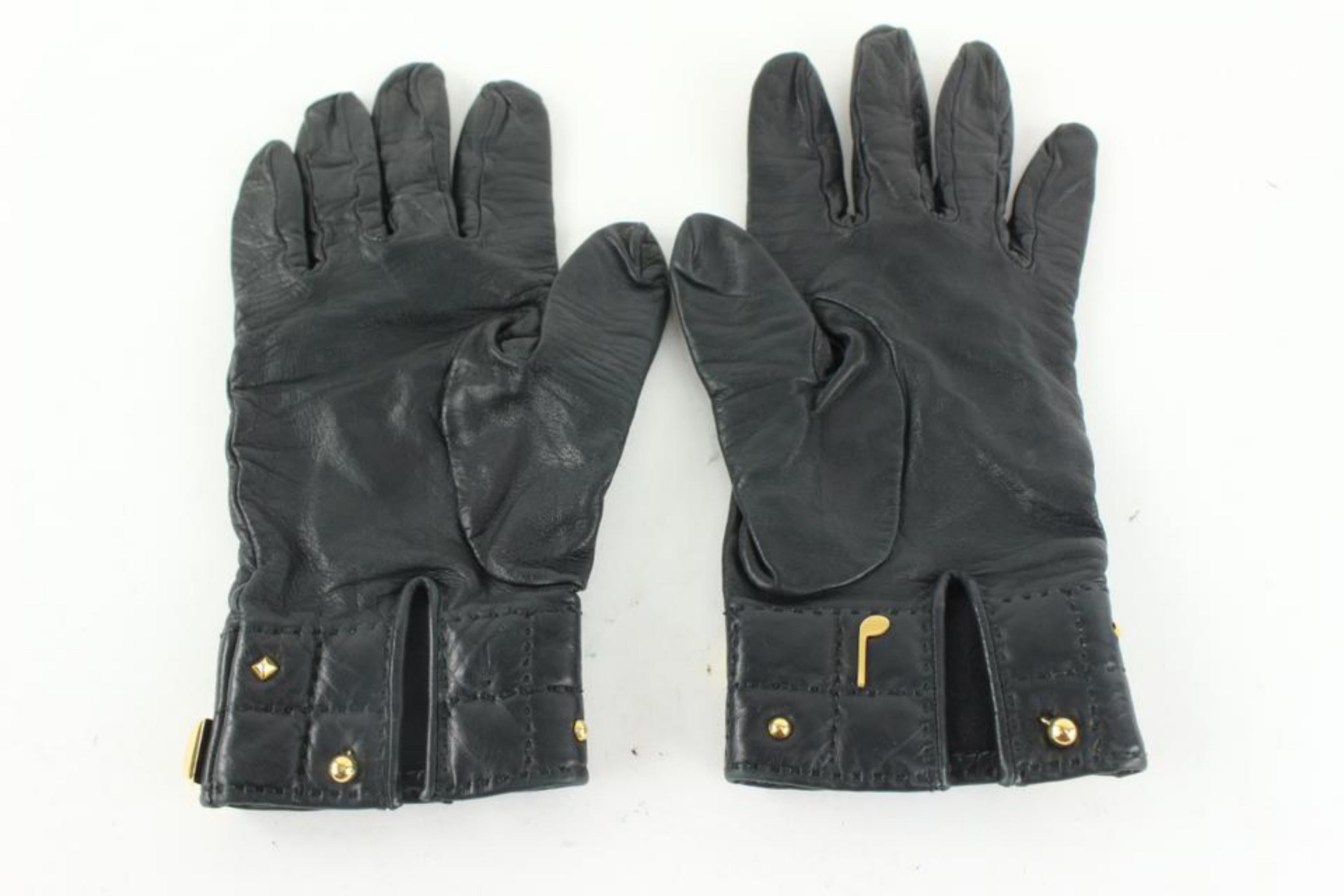 Hermès Size 7.5 Black Leather H Logo Medor Gloves 1230h43 1