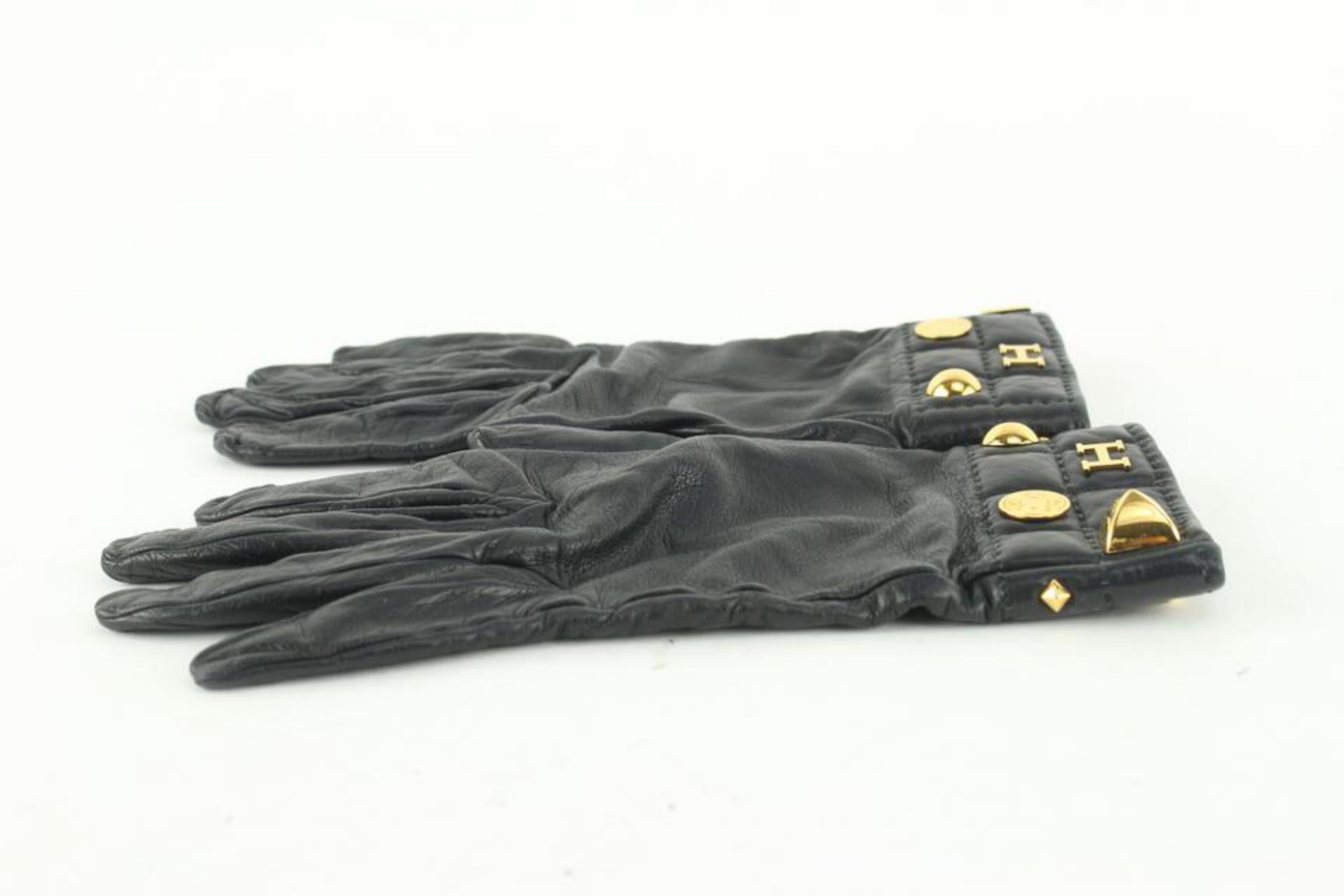 Hermès Size 7.5 Black Leather H Logo Medor Gloves 1230h43 2
