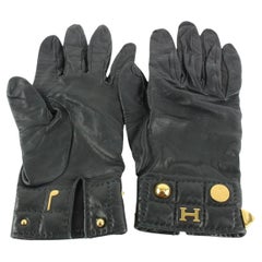 Hermès Size 7.5 Black Leather H Logo Medor Gloves 1230h43