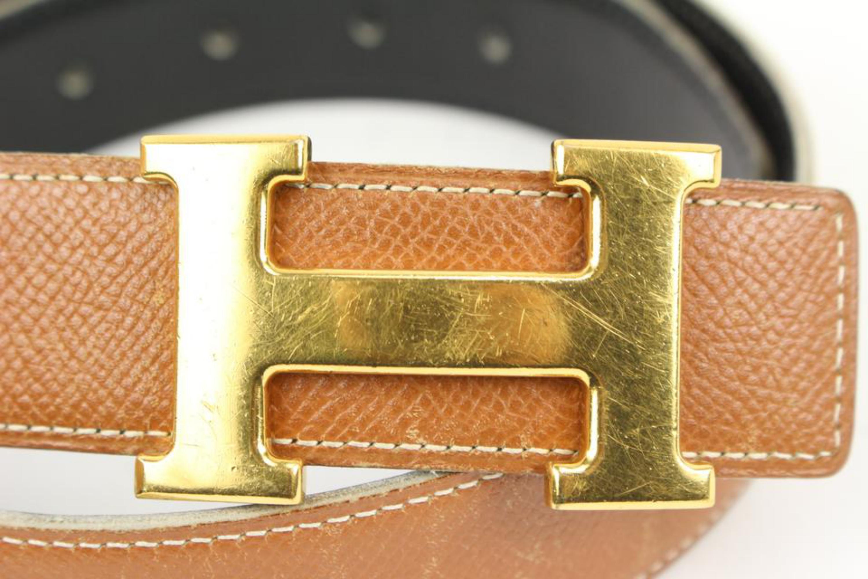 Hermès size 75 Brown x Black 32mm Reversible H Logo Belt Kit 73h418s In Good Condition For Sale In Dix hills, NY