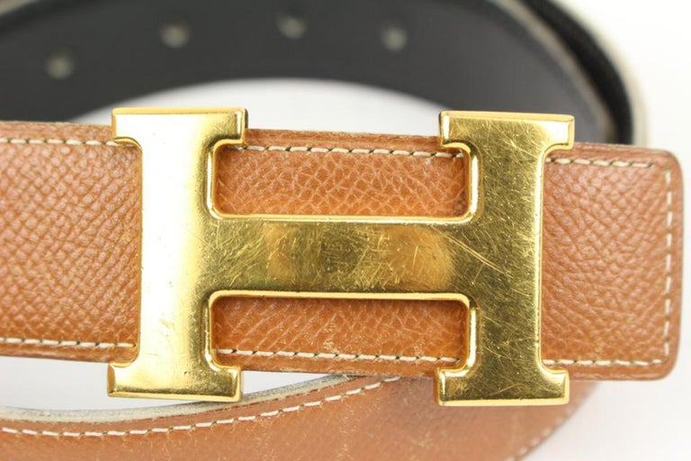 Hermès size 75 Brown x Black 32mm Reversible H Logo Belt Kit 