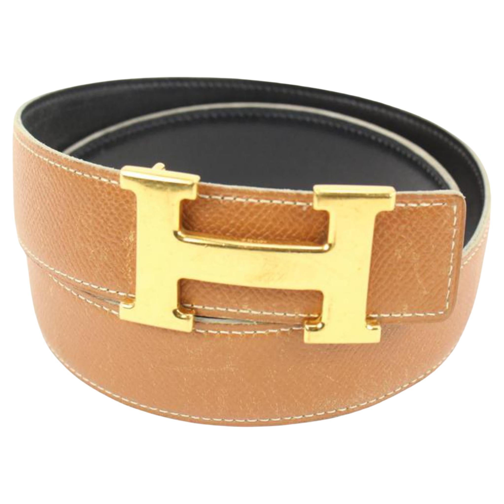 Hermès Size 75 Brown x Black 32mm Reversible H Logo Belt Kit 73h418s