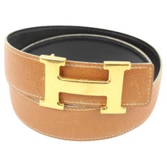 Hermès size 75 Brown x Black 32mm Reversible H Logo Belt Kit 73h418s
