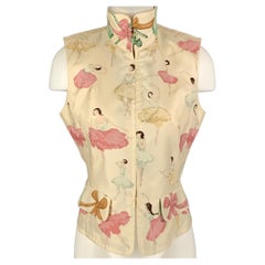 HERMES Size 8 Cream Multicolour Silk Ballerina Zip Up Vest