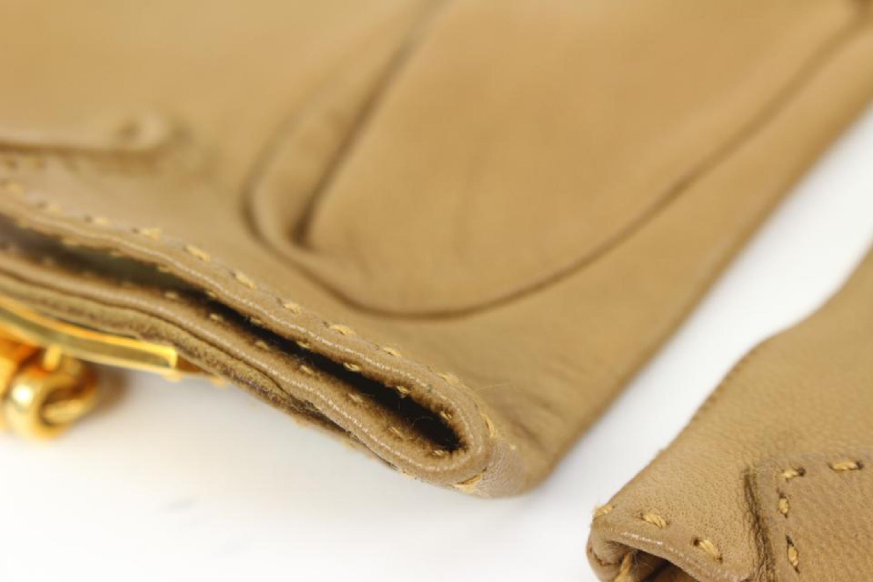 Marron Hermès Taille 8 Light Brown x Gold Lambskin Kelly Gloves Cadena Padlock 94h412s en vente