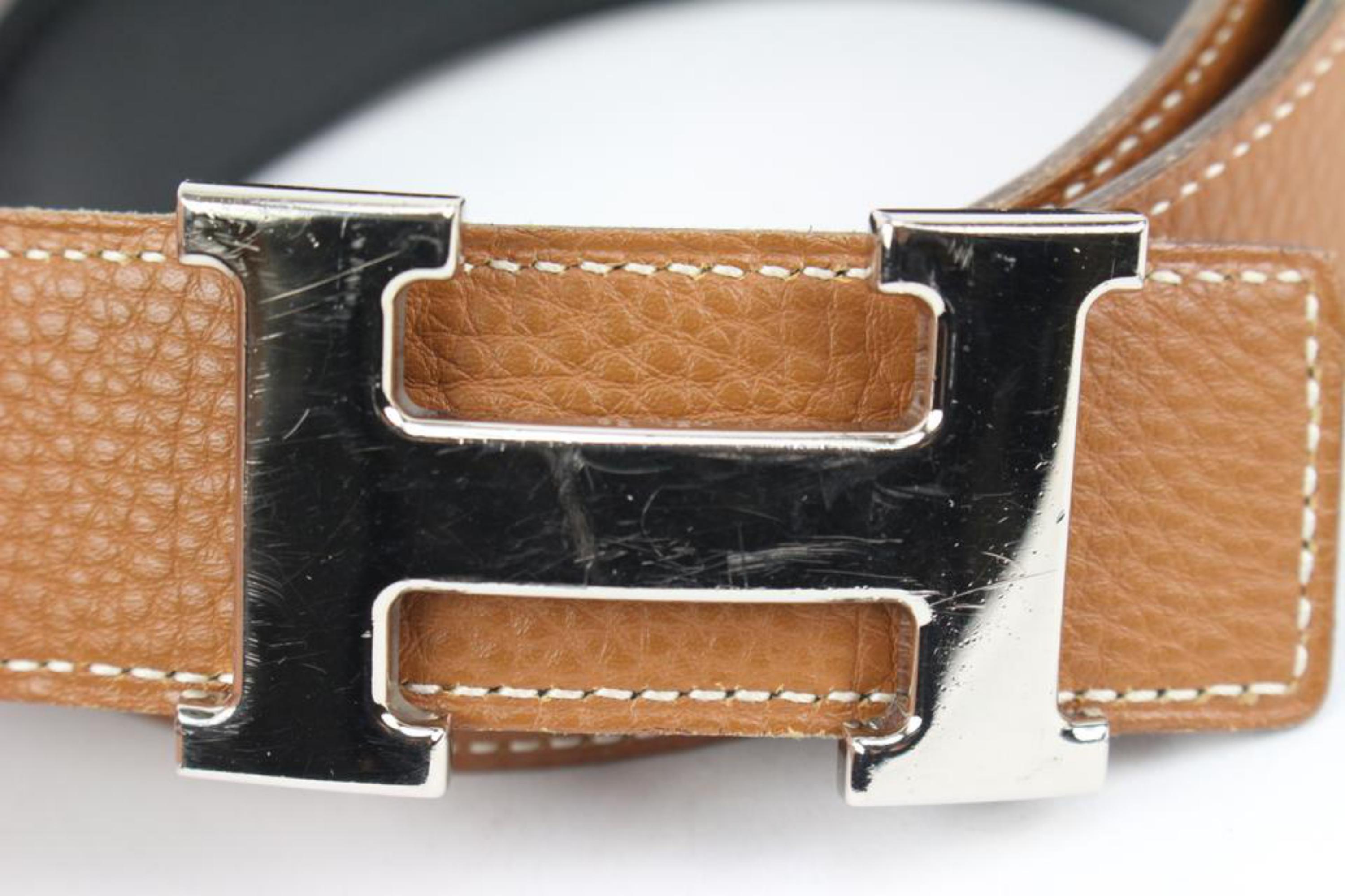 Hermès Size 85 Brown x Black x Silver 32mm Reversible H Logo Belt Kit 74h418s For Sale 5