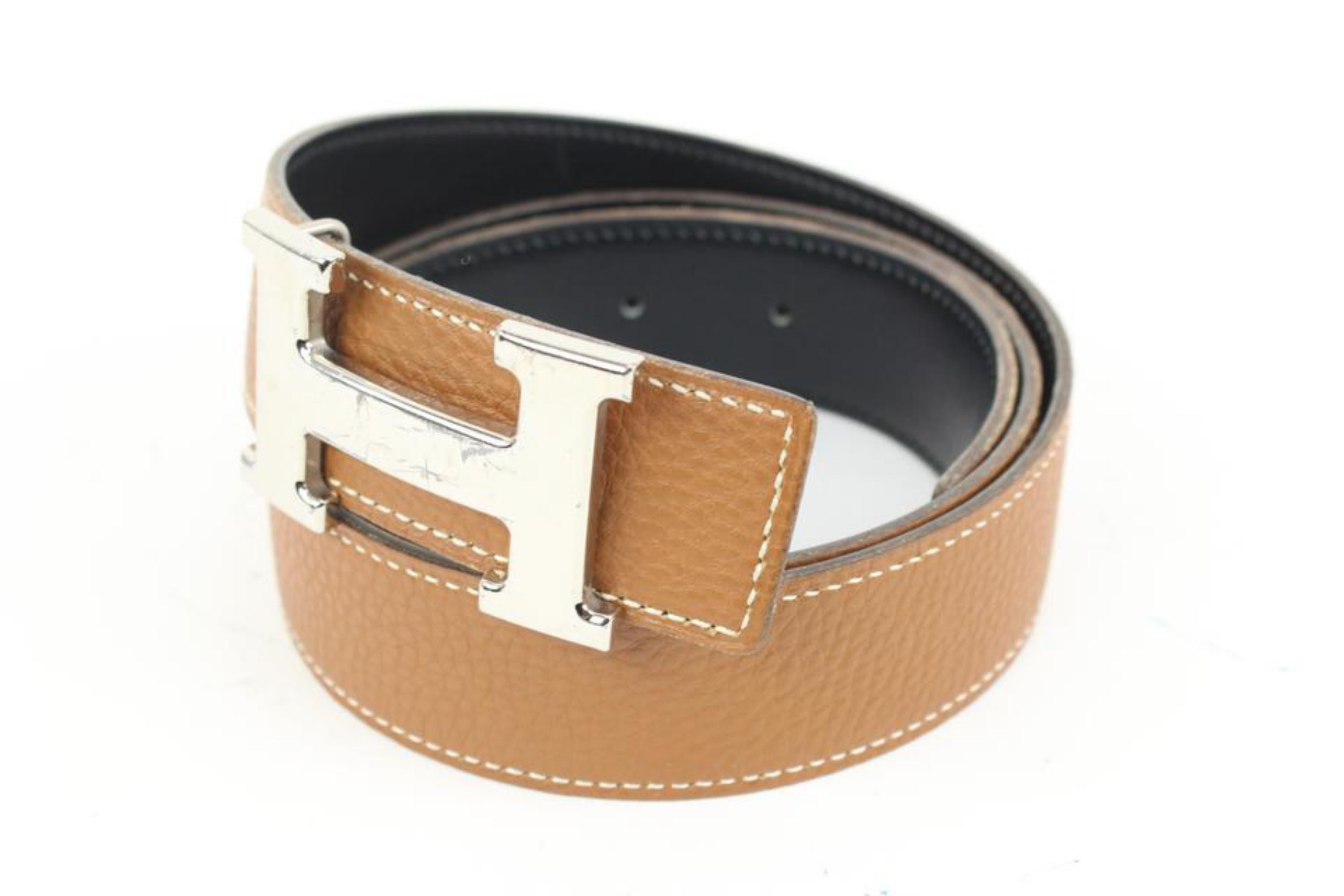 Hermès Size 85 Brown x Black x Silver 32mm Reversible H Logo Belt Kit 74h418s
Date Code/Serial Number: K in a Square
Made In: France
Measurements: Length:  39.5