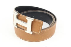 Hermès Size 85 Brown x Black x Silver 32mm Reversible H Logo Belt Kit 74h418s