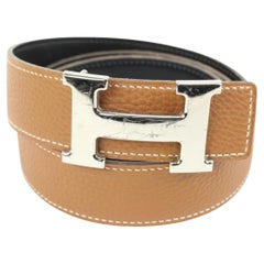 Kit ceinture logo H réversible marron x noir x argent 32mm Taille 85 Hermès 74h418s