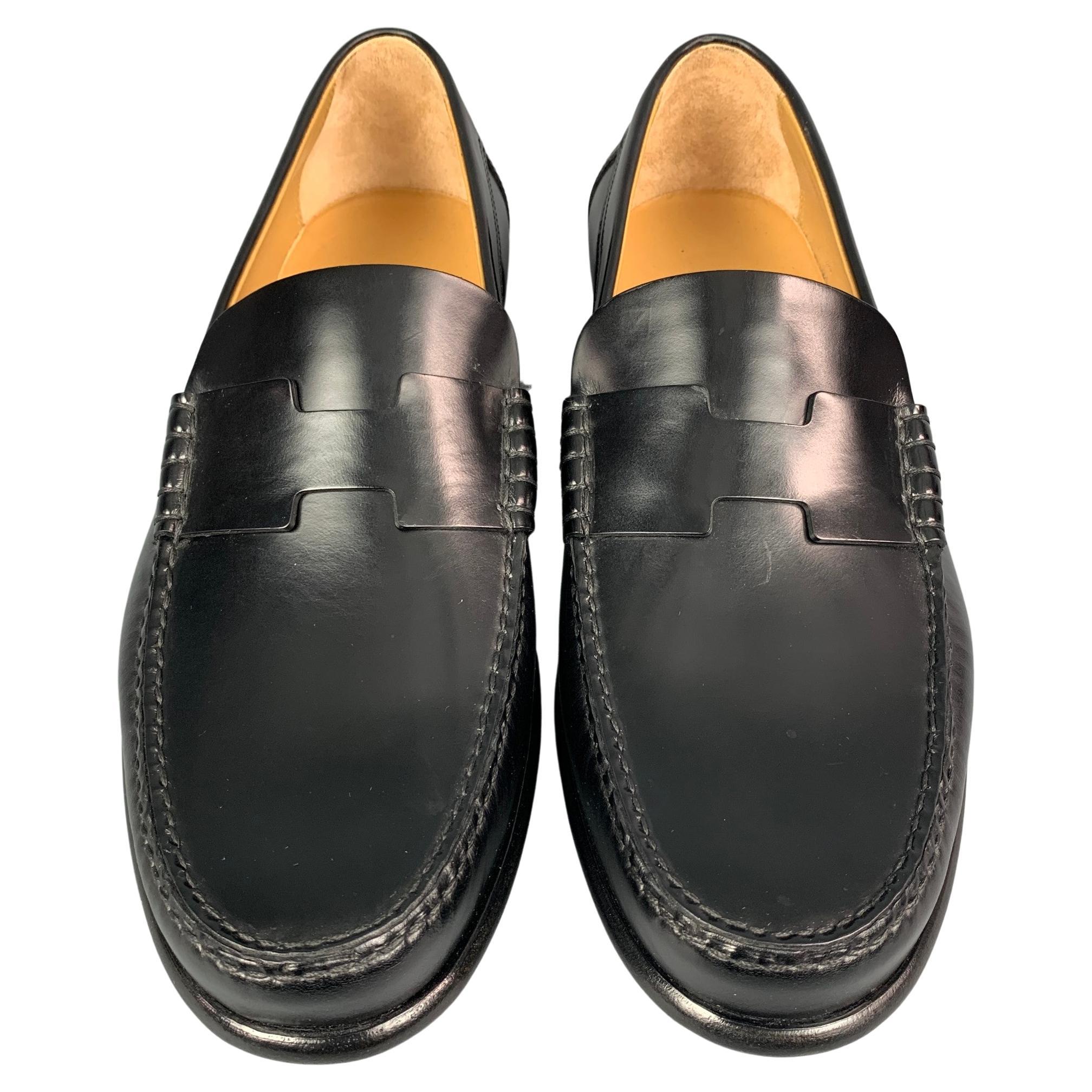 HERMES Size 9 Black Leather Slip On Kennedy Loafers