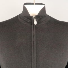 HERMES Größe L Schwarzer Pullover aus massivem Kaschmir / Seide mit halber Reißverschluss