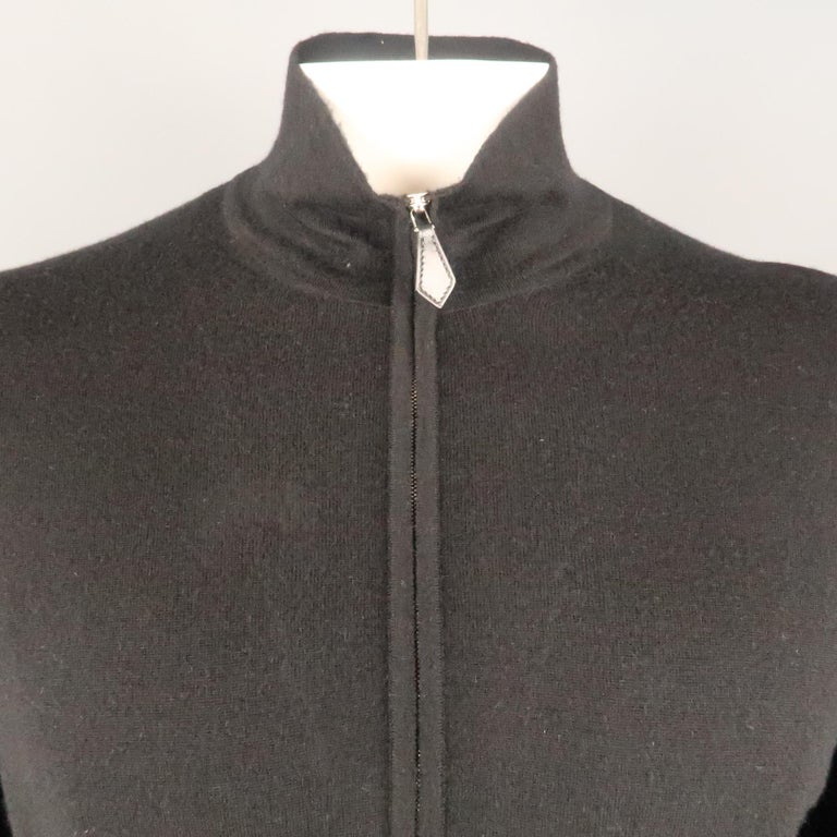 HERMES Size L Black Solid Cashmere / Silk Half Zip Pullover at 1stdibs