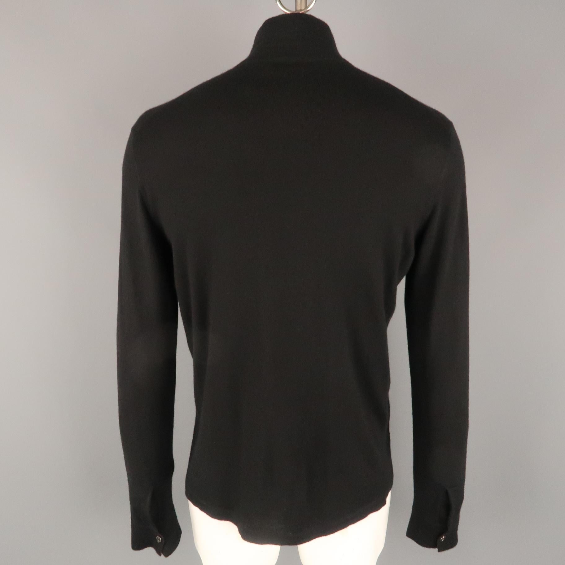 Men's HERMES Size L Black Solid Cashmere / Silk Half Zip Pullover