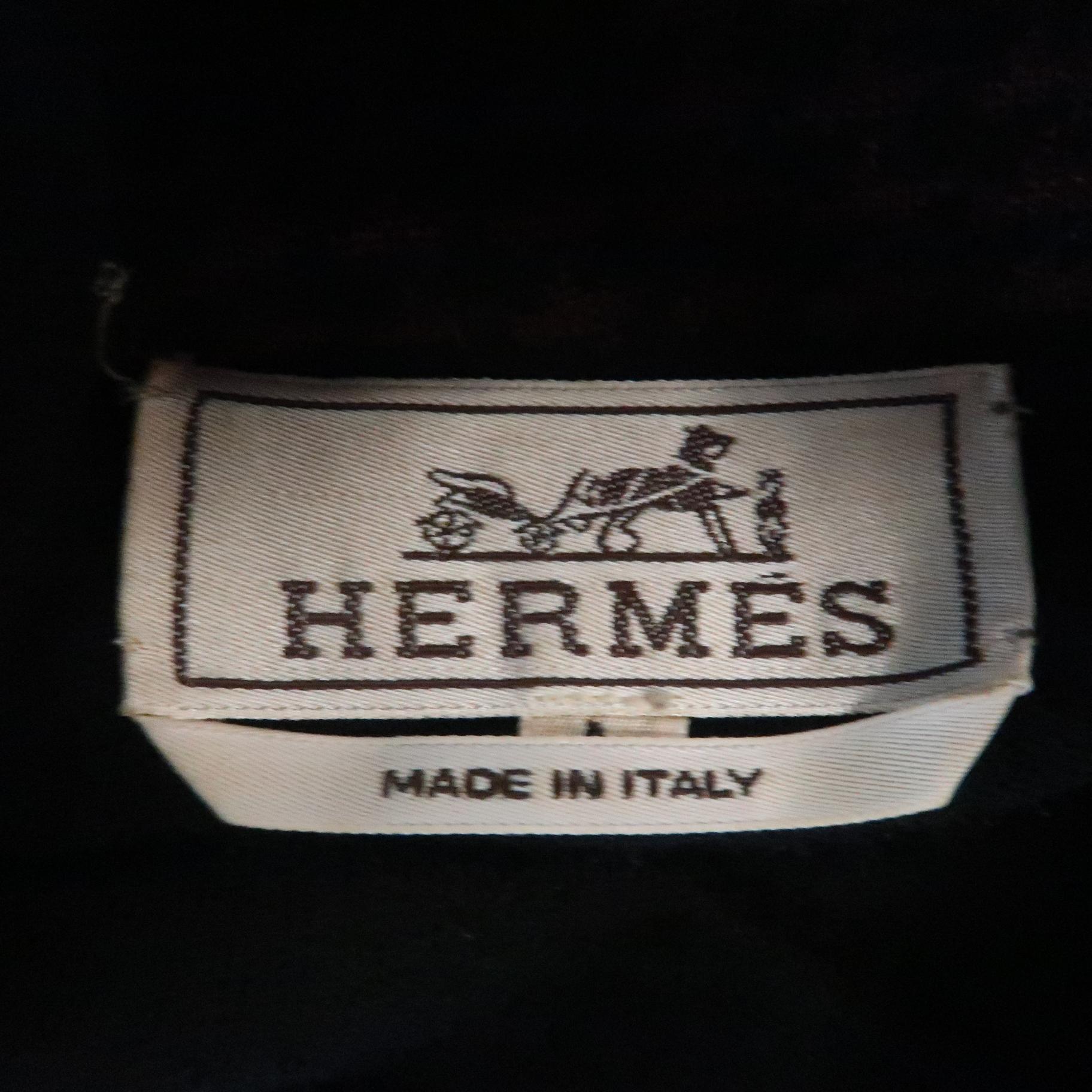 HERMES Size L Black Solid Cashmere / Silk Half Zip Pullover 1