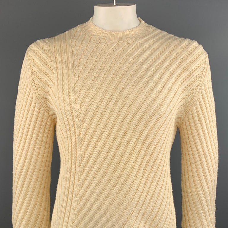 HERMES Size L Cream Chevron Merino Wool Crew-Neck Sweater at 1stDibs