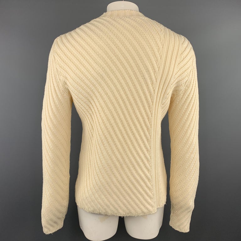 HERMES Size L Cream Chevron Merino Wool Crew-Neck Sweater at 1stDibs
