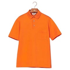 Hermes Size L Orange cotton pique H embroidered buttoned polo shirt