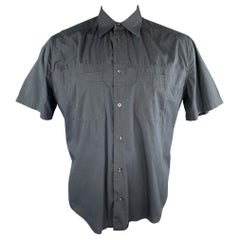 HERMES Size M Black Cotton Button Up Short Sleeve Shirt