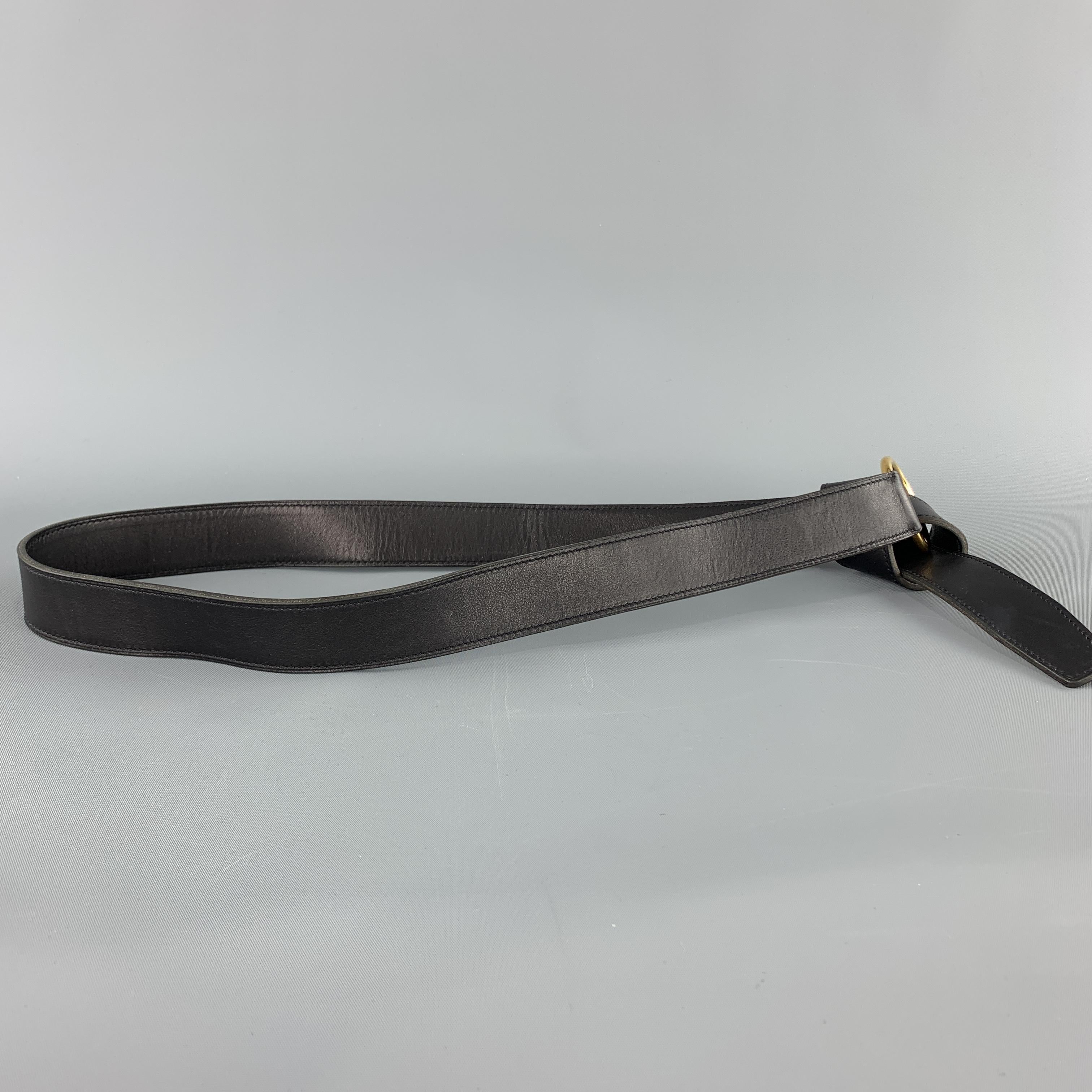 HERMES Size M Black Leather Gold O Hoop Tie Belt In Excellent Condition In San Francisco, CA