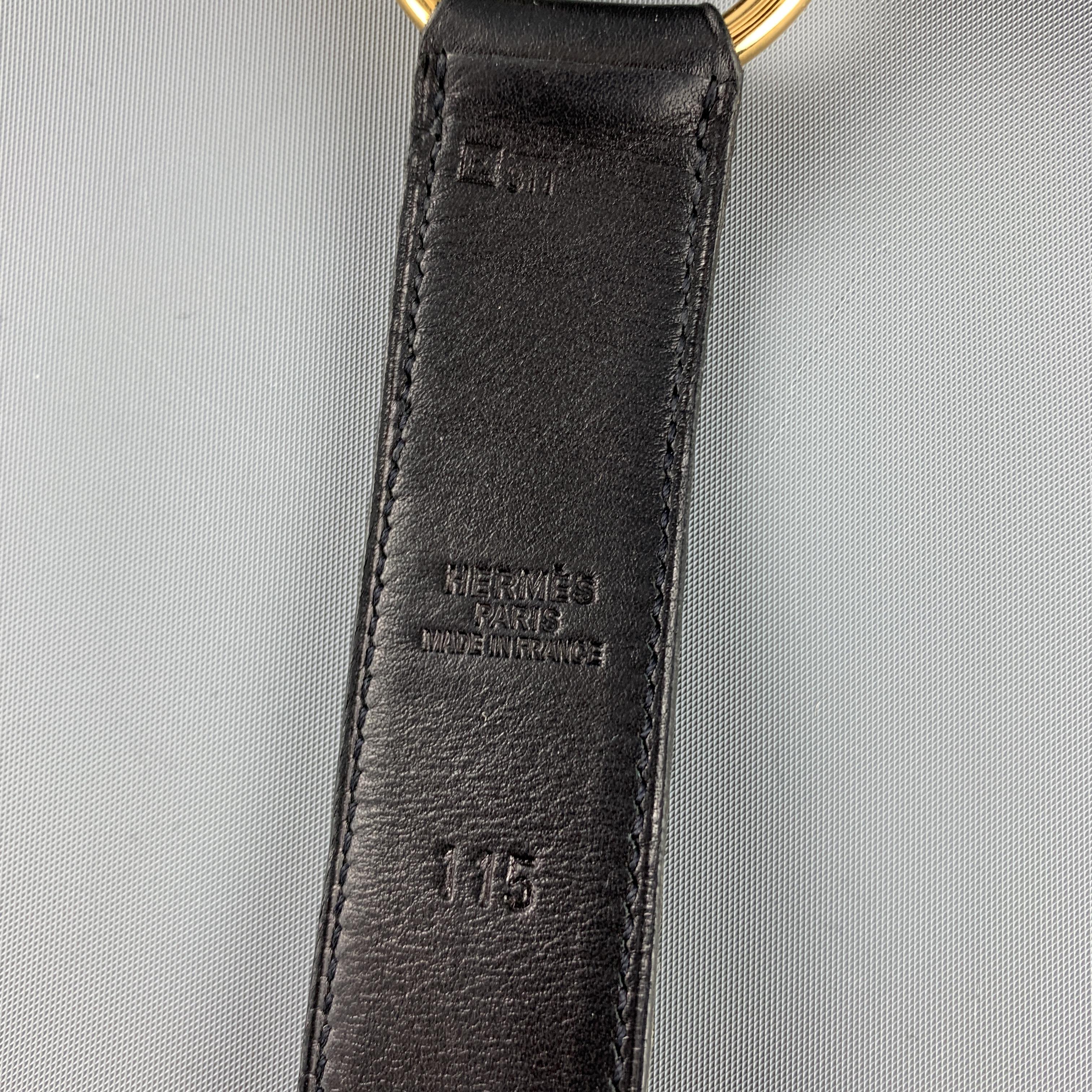 HERMES Size M Black Leather Gold O Hoop Tie Belt 1