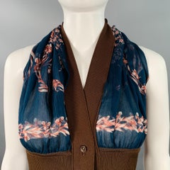 HERMES Size S/M Brown Cobalt Viscose Blend Silk Scarf Halter Dress Top