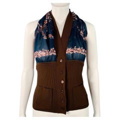 HERMES Size S/M Brown Cobalt Viscose Blend Silk Scarf Halter Dress Top
