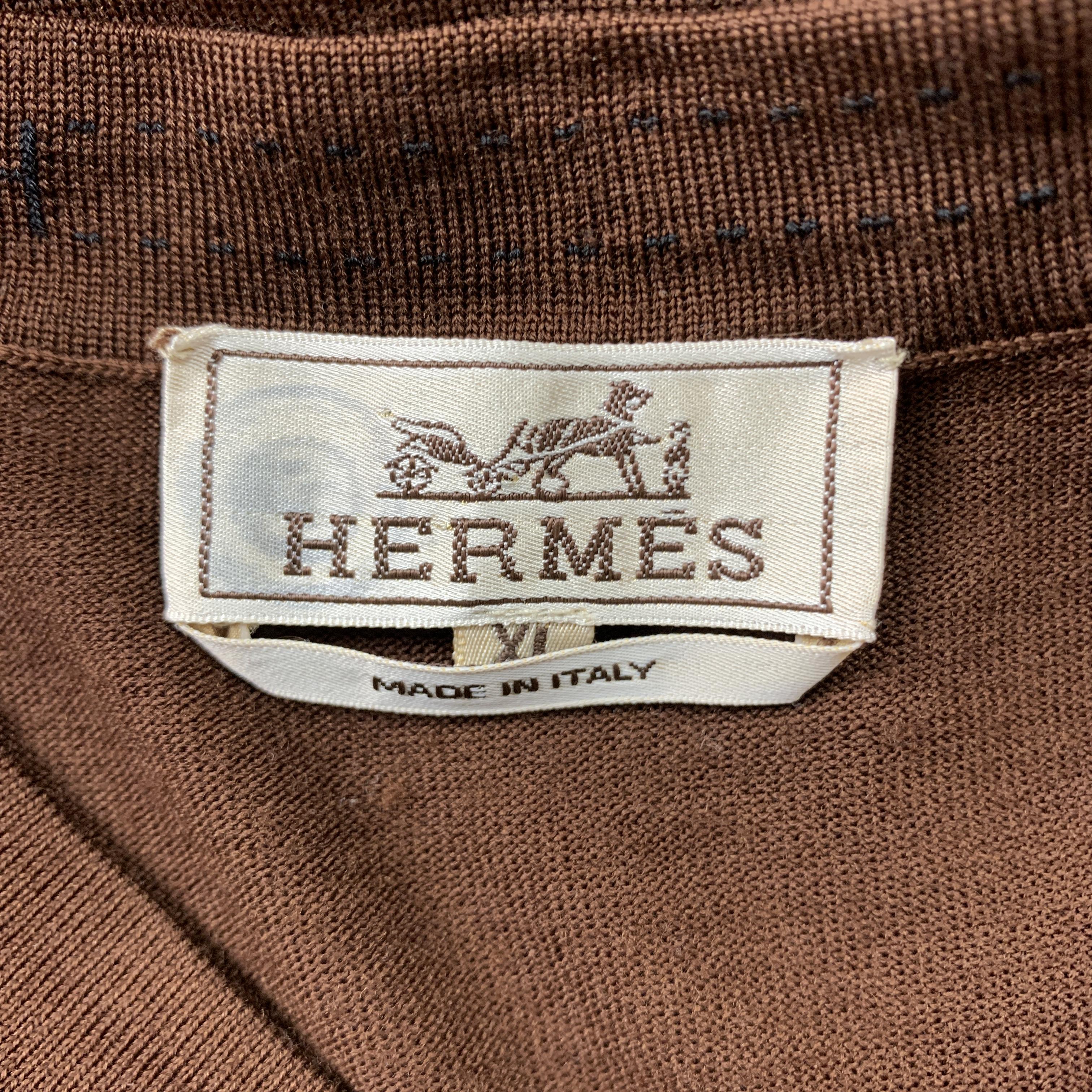HERMES Size XL Brown Knitted Merino Wool V-Neck Pullover For Sale at ...