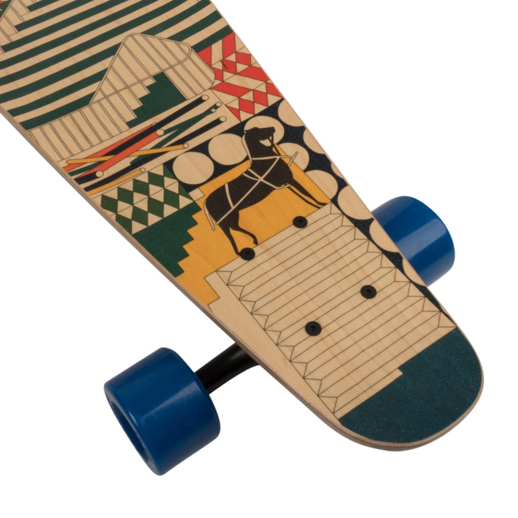 Guaranteed authentic Hermes Longboard features Au Faubourg print crafted from Vosges Maple.  
The ultimate sport, outdoor mobility piece depicting the classic Au Faubourg design with a hand painted effect.
Comes with booklet and signature Hermes