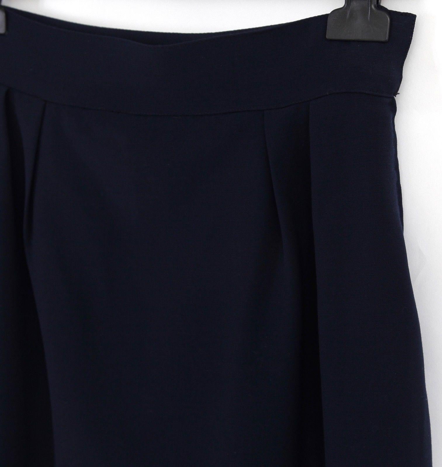 Black HERMES Skirt Navy Blue Wool Straight Cut Classic Zipper Sz 40 VINTAGE For Sale
