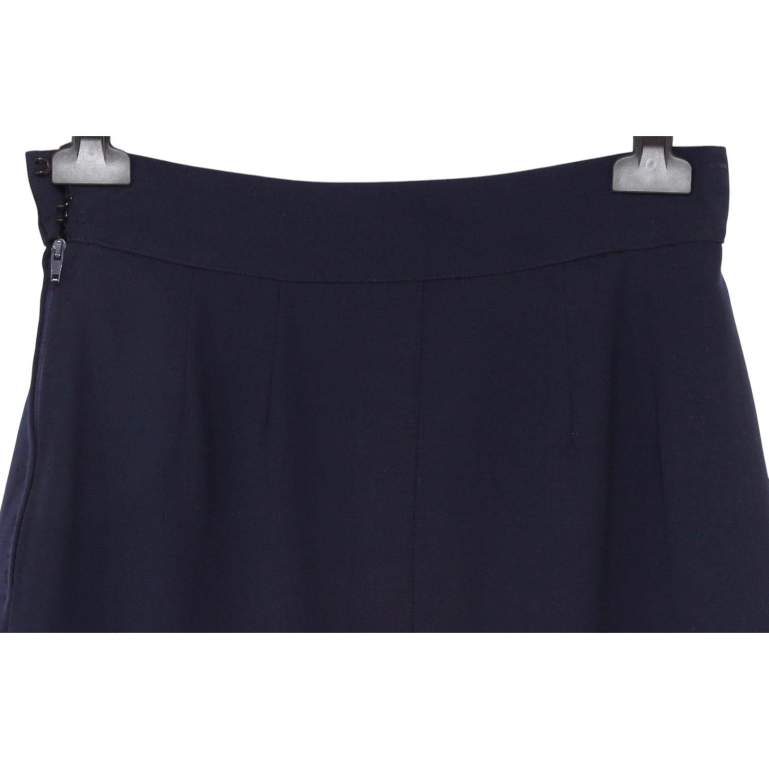 Black HERMES Skirt Navy Blue Wool Straight Cut Classic Zipper Sz 40 VINTAGE For Sale