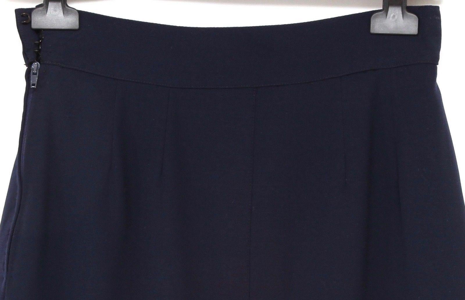 HERMES Skirt Navy Blue Wool Straight Cut Classic Zipper Sz 40 VINTAGE In Fair Condition For Sale In Hollywood, FL