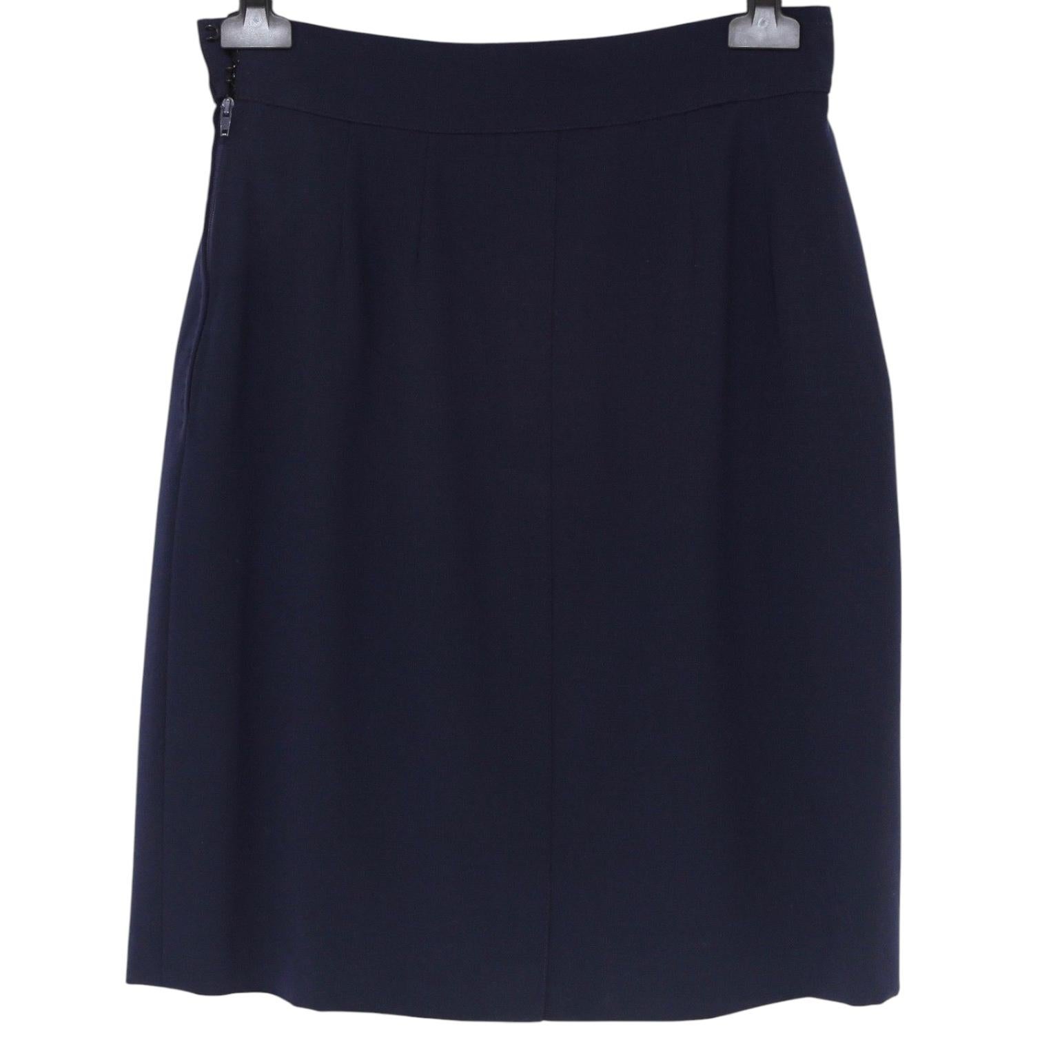HERMES Skirt Navy Blue Wool Straight Cut Classic Zipper Sz 40 VINTAGE In Fair Condition For Sale In Hollywood, FL