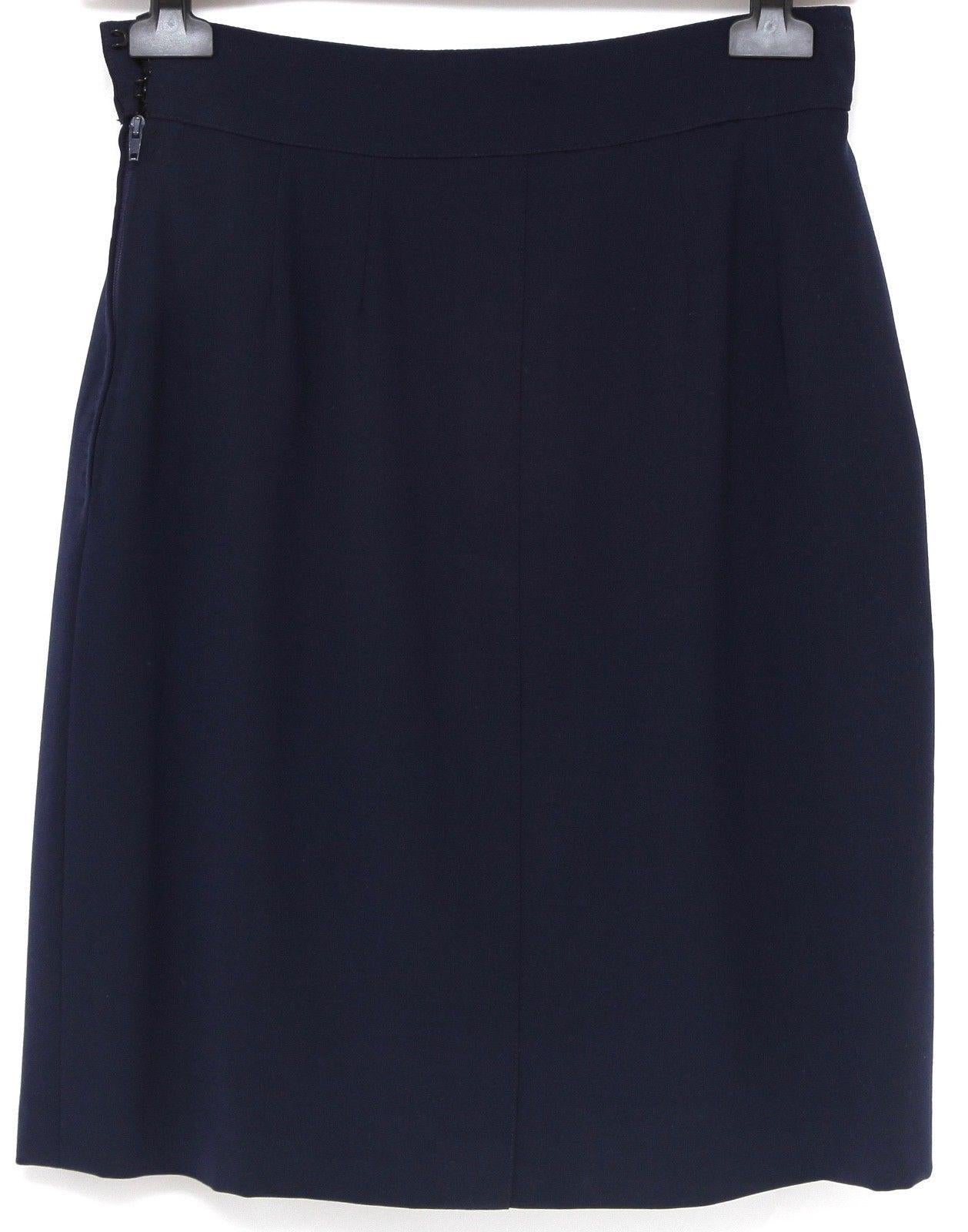 Women's HERMES Skirt Navy Blue Wool Straight Cut Classic Zipper Sz 40 VINTAGE For Sale