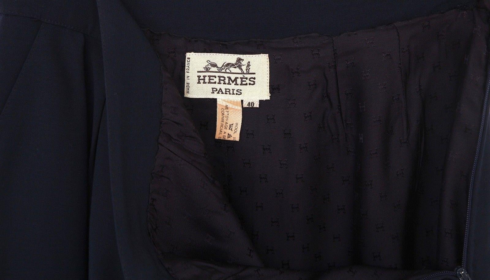 HERMES Skirt Navy Blue Wool Straight Cut Classic Zipper Sz 40 VINTAGE For Sale 1