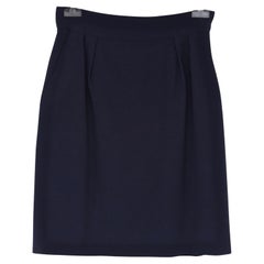 HERMES Skirt Navy Blue Wool Straight Cut Classic Zipper Sz 40 VINTAGE