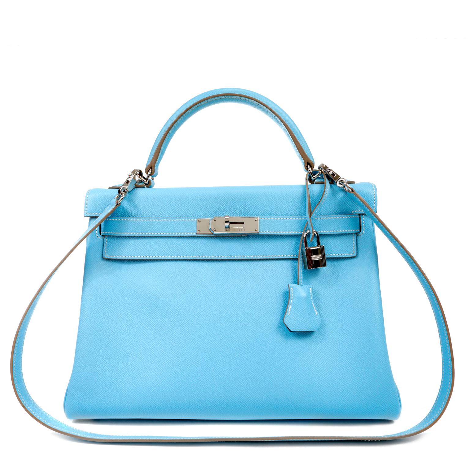 Hermès Sky Blue Epsom 32 cm Kelly Candy Collection In Good Condition In Palm Beach, FL
