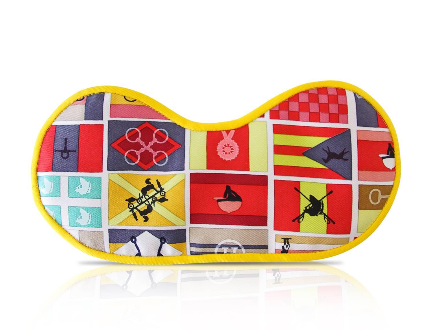 Guaranteed authentic Hermes Petit h scarf print equestrian motif silk sleep eye mask.
Yellow with taupes, reds, greens and pink.
Rear is solid.
Light weight and very soft.
Great for traveling.
Comes with Hermes box.
Treat yourself or a friend to a