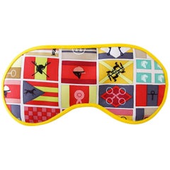 Hermes Sleep Eye Mask Multi Color Silk Petite h Jaune Equestrian Motif