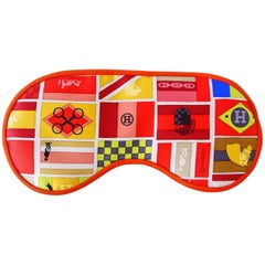 Hermes Sleep Eye Mask Multi Color Silk Petite h Reds Equestrian Motif